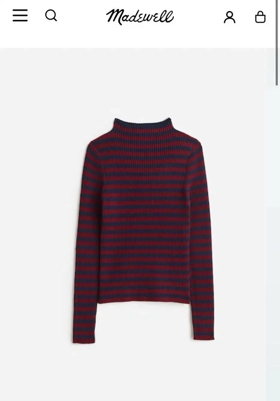 MADEWELL Mock-neck Sweater in Stripe Long Sleeves Dark Red/Navy Combo Sz S